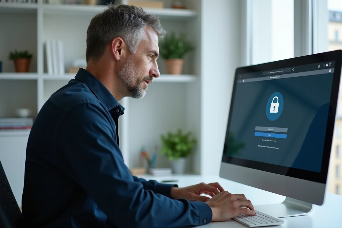 Homme consultant son webmail sécurisé de l'académie de Versailles depuis son domicile