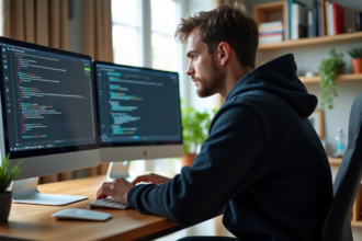 Jeune developpeur web analysant des URL sur son ordinateur