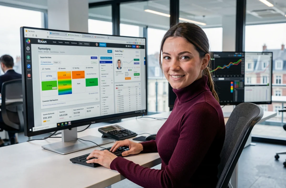 Responsable de projet d'une agence web orientée performance à Rouen analysant des rapports d'optimisation de conversion et de tests A/B
