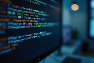 Écran d'ordinateur affichant du code en office moderne