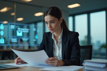 Femme d'affaires en réunion dans un bureau moderne