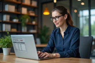 Femme concentrée sur un tableau croisé dynamique Excel