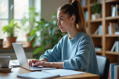 Femme au bureau convertissant un PDF sur son ordinateur