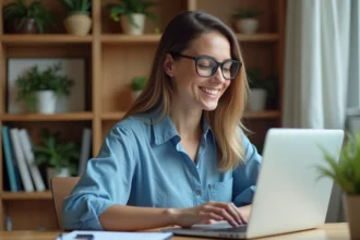 Femme travaillant sur Excel à son bureau à la maison