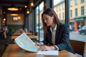Femme d'affaires dans un café en ville