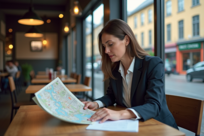 Femme d'affaires dans un café en ville