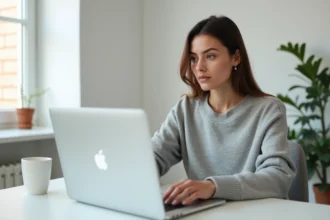 Femme utilisant un MacBook Pro pour vider le cache depuis le Finder sur macOS