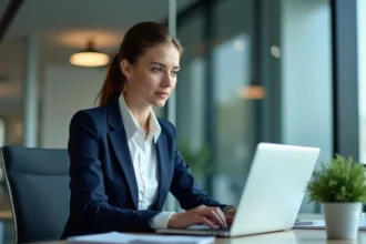 Jeune femme professionnelle utilisant un ordinateur pour la sécurité