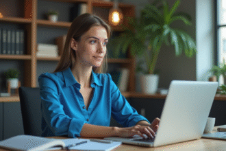 Jeune femme professionnelle utilisant un ordinateur pour la securite en ligne