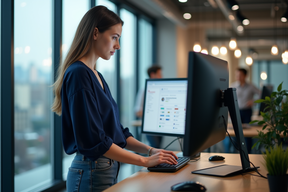 Femme dans un open space utilisant Google Drive