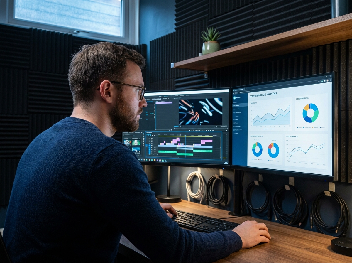 Graphiste motion design travaillant sur une vidéo pour optimiser le taux de conversion d'une landing page