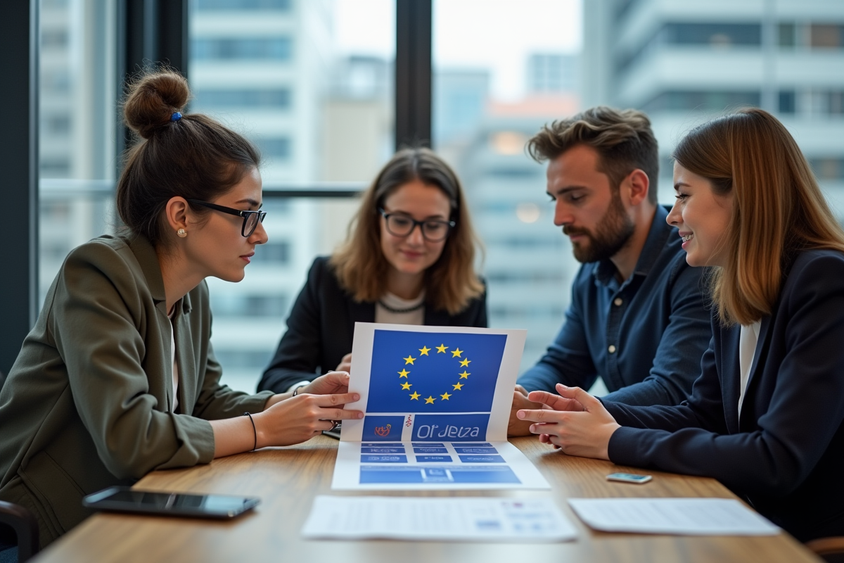 Groupe de jeunes adultes discutant de la protection des données