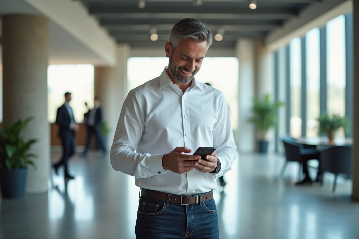 Homme configurant la double authentification dans un bureau moderne