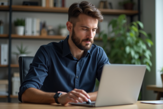 Homme concentré travaillant à son bureau moderne