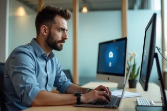 Homme en bureau configurant ses emails à Lyon