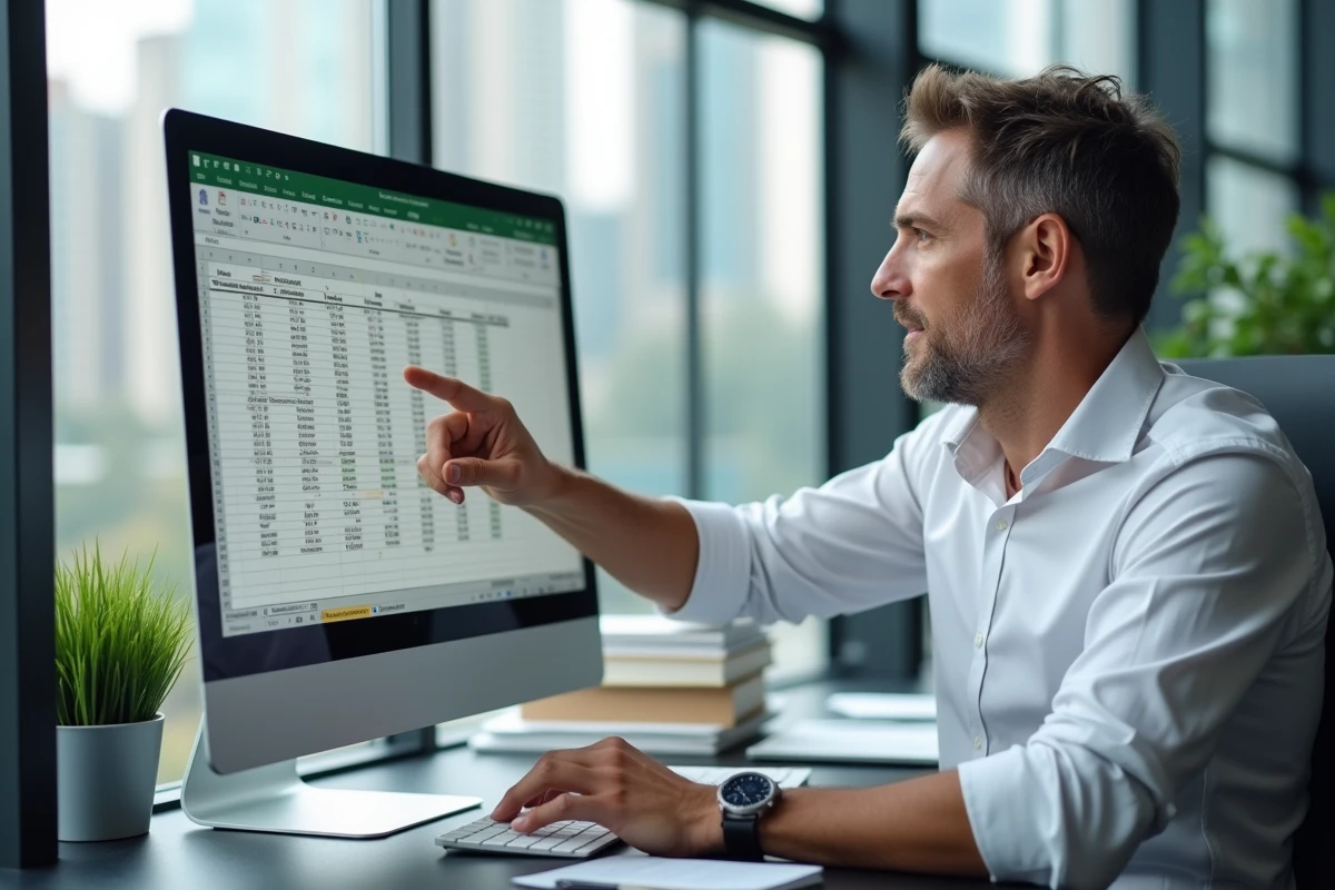 Homme pointant un tableau Excel avec doublons