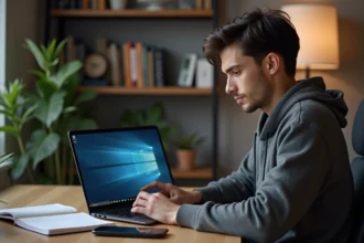 Jeune homme installe une APK sur son ordinateur portable