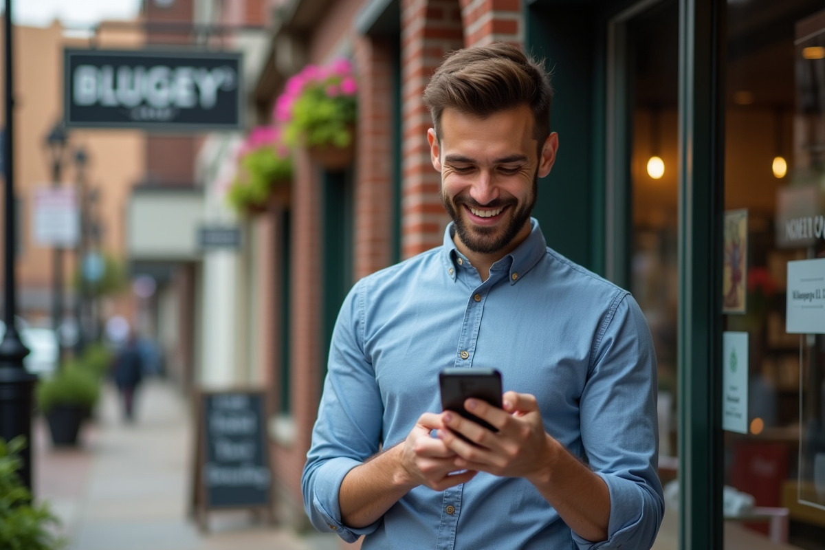 Jeune entrepreneur souriant en rue