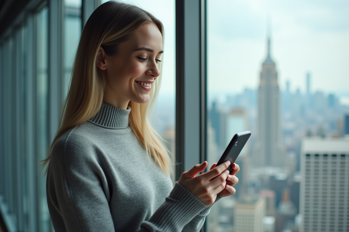 Jeune femme bloquant un email de phishing sur son smartphone