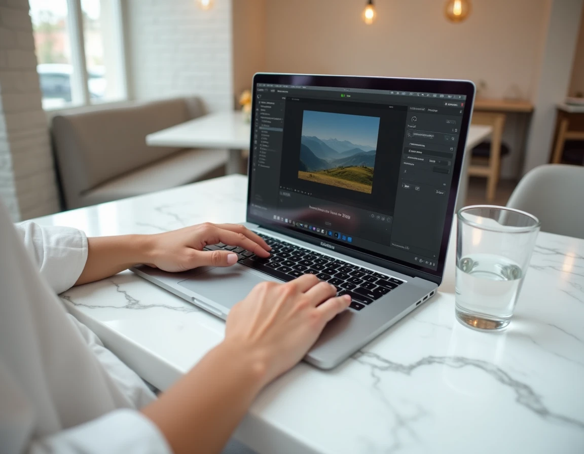 Mains ouvrant et exportant un fichier JFIF dans un logiciel de retouche photo