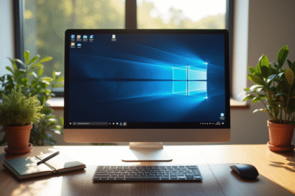 Ecran d'ordinateur moderne sur un bureau lumineux avec Windows
