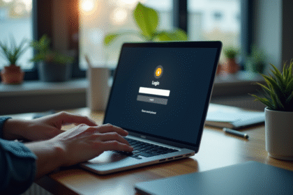 Personne travaillant sur un ordinateur portable à un bureau moderne