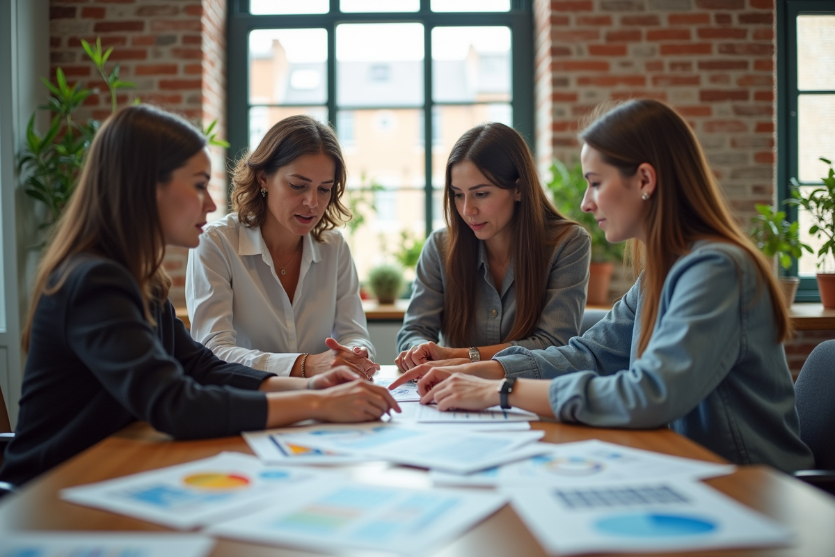 Groupe de collègues analysant des rapports web lors d