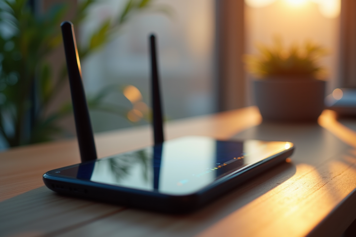 Routeur wifi et smartphone avec signal fort en lumière du matin