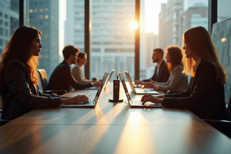 Salle de conférence moderne avec professionnels engagés