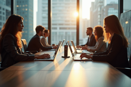 Salle de conférence moderne avec professionnels engagés