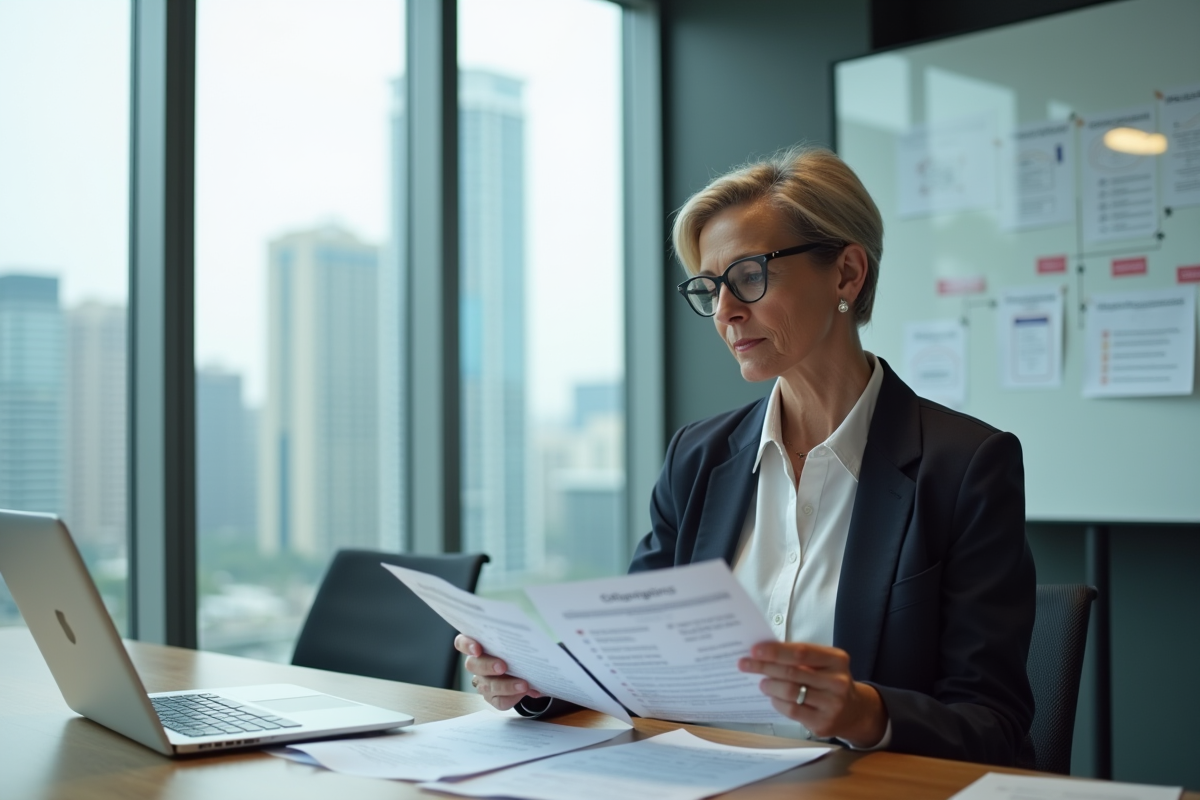 Specialiste SEO femme examinant une checklist URL imprimée