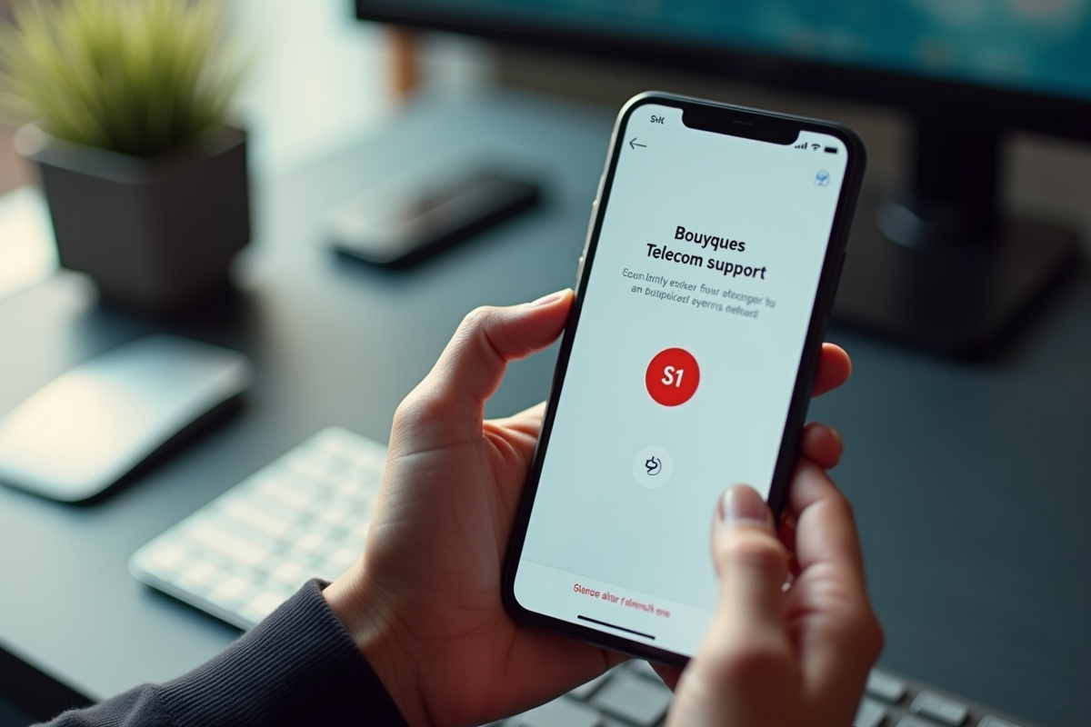 Main tenant un smartphone avec l application Bouygues Telecom en alerte S1