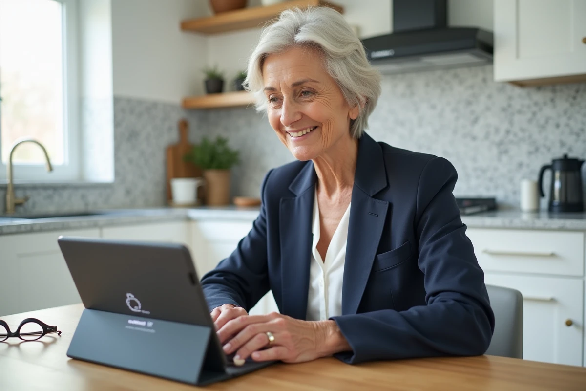 Femme vérifiant son authentification sécurisée sur tablette pour accéder au webmail de Versailles